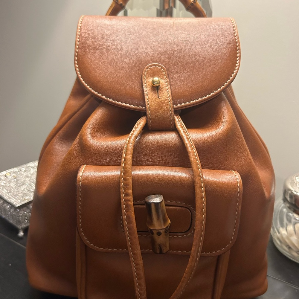 Gucci Bamboo Drawstring Leather Backpack GORGEOUS!!! - Picture 1 of 15